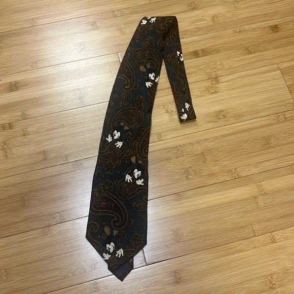 The Disney Store vintage Mickey Mouse paisley print silk scarf brown brocade - Picture 2 of 5